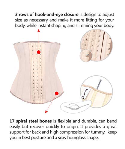 YIANNA Women's Latex Waist Trainer Long Torso Underbust Corsets Cincher Sport Girdle Body Shaper, Size XS (Beige)