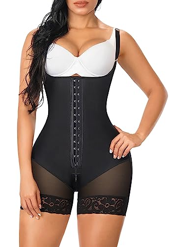 YIANNA Fajas Colombianas Shapewear for Women Tummy Control Post Surgery Compression Garment with Zipper Crotch,YA7260-Black-S