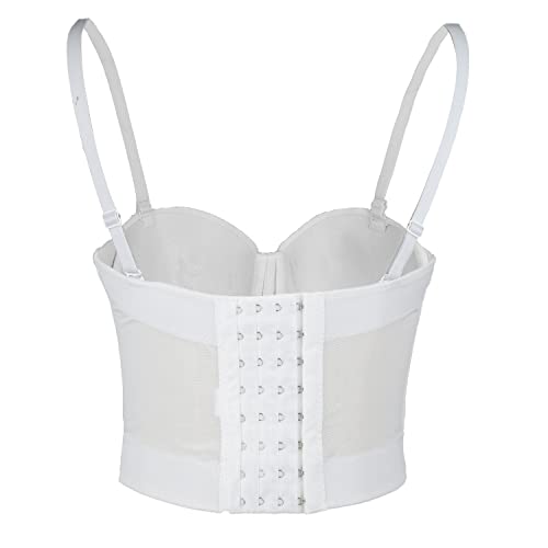 ELLACCI Women's Mesh Bustier Crop Top Push Up Corset Top Bralet White Small