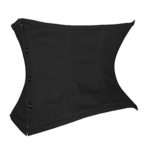 Luvsecretlingerie Full Steel Boned Cotton Waist Cincher Underbust Shaper Corset,L (For waist 32"-33"),Black
