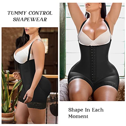 YIANNA Fajas Colombianas Shapewear for Women Tummy Control Post Surgery Compression Garment with Zipper Crotch,YA7260-Black-S