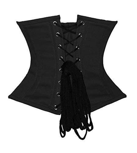 Luvsecretlingerie Full Steel Boned Cotton Waist Cincher Underbust Shaper Corset,L (For waist 32"-33"),Black