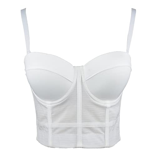 ELLACCI Women's Mesh Bustier Crop Top Push Up Corset Top Bralet White Small