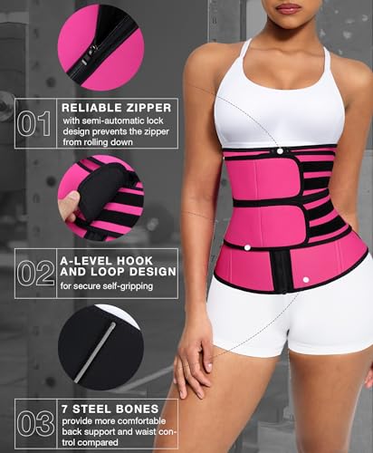 Waist Trainer for Women Long Torso Sauna Workout Waist Trainers Double Belts Neoprene Corset Waist Cincher Zipper Trimmer