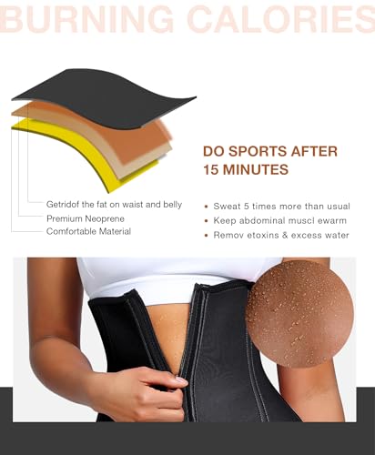 Waist Trainer for Women Long Torso Sauna Workout Waist Trainers Double Belts Neoprene Corset Waist Cincher Zipper Trimmer
