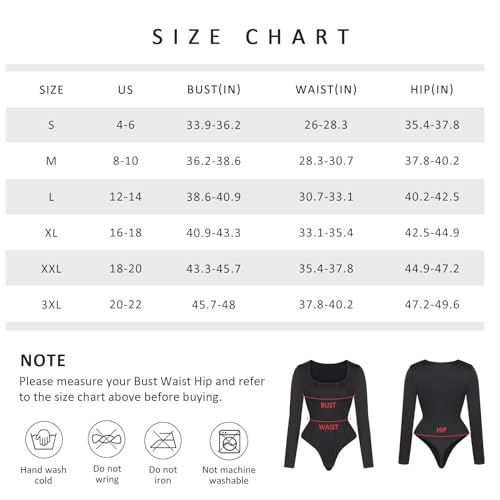 FeelinGirl Tummy Control Bodysuit for Women Black Corset Top Slimming Body Suit Plus Size Long Sleeve Thong Bodysuits
