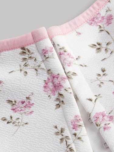 Milumia Women's Ditsy Floral Corset Top Knot Front Square Neck Curved Hem Cami Tank Tops Pink and White Large