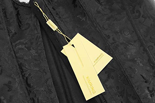 Kimring Women's Fashion Elegant Floral Embroidery Halter Satin Lace Up Corset Black Small