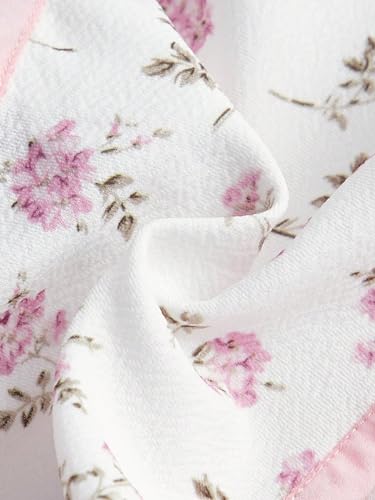 Milumia Women's Ditsy Floral Corset Top Knot Front Square Neck Curved Hem Cami Tank Tops Pink and White Large