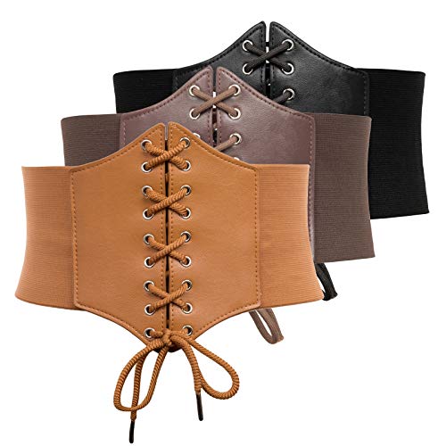 GRACE KARIN Women's Punk Faux Leather Corset Retro Goth Waist Cincher Bustier(L, Black + Coffee + Brown)