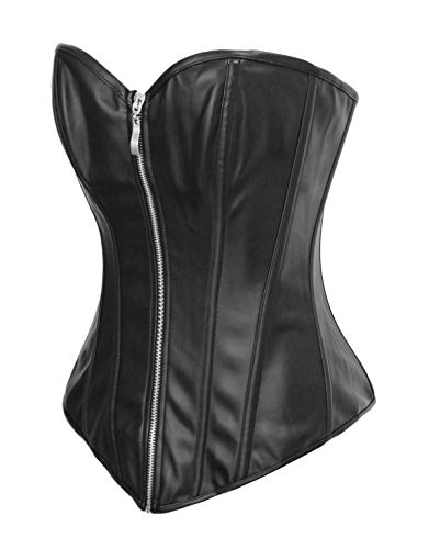 bslingerie Womens Faux Leather Zipper Front Bustier Corset (S, Black)