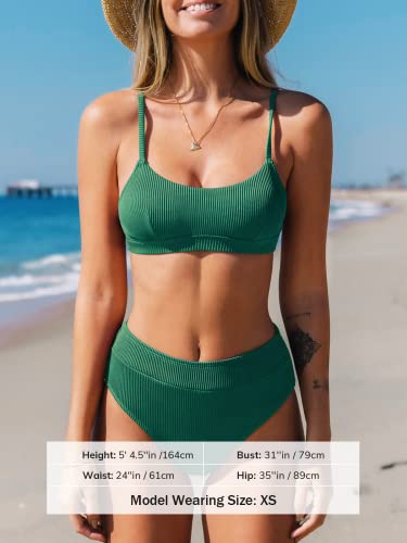 Emerald Green Bikini Set: High Waisted, Adjustable Straps