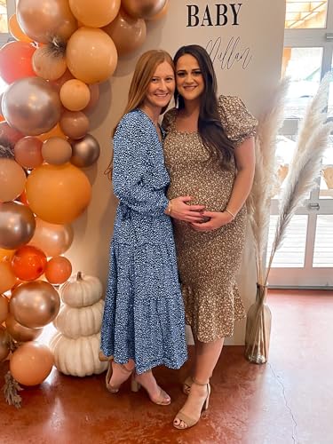 PRETTYGARDEN Womens Long Sleeve Floral Wrap V Neck Ruffle Tiered Maxi Dress Casual Tie Waist Boho Chiffon Flowy Long Dress(Blue,Large)