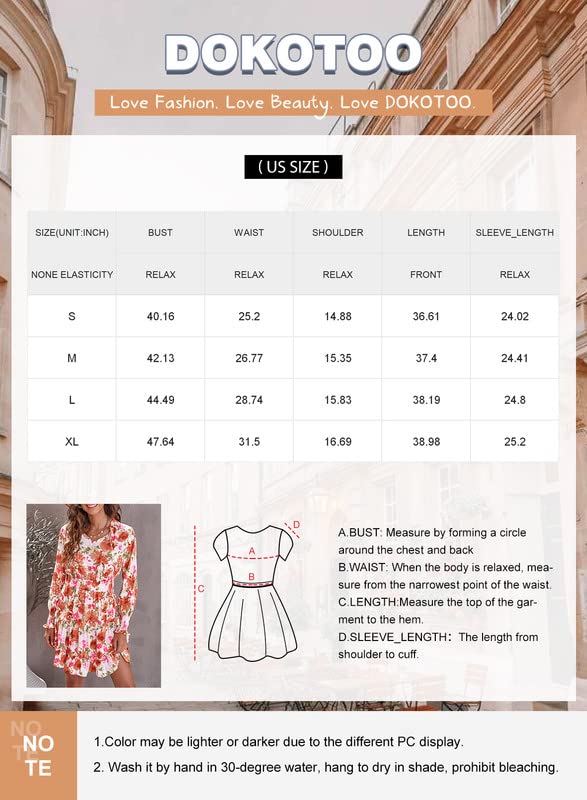 Dokotoo Womens Ladies Spring Dresses Cute Casual Sexy Deep V Neck Ruffle Chiffon Boho Floral Print Lantern Long Sleeve Elegant Empire Waist Flowy Mini Short Skirt Dresses for Women 2024 XL