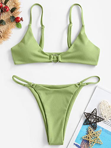 ZAFUL Women's Ribbed O-Ring String Bikini Swimsuit Two Pieces Bathing Suit
