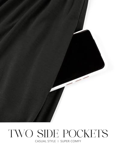 ZESICA Women's 2024 Fall Long Sleeve Dress Crewneck Casual Loose Pleated Tiered Swing Midi Dresses with Pockets,Black,Medium