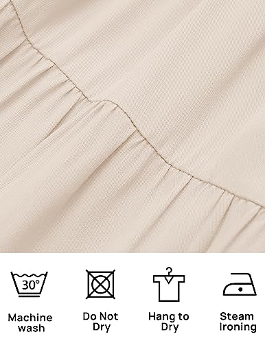 ZESICA Women's Casual V Neck Long Sleeve Smocked High Waist Ruffle A Line Tiered Mini Dress,Beige,Small