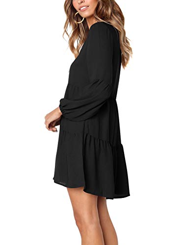 Amoretu Women Summer Casual Swing Ruffle Long Sleeve Tunic Dress Black L