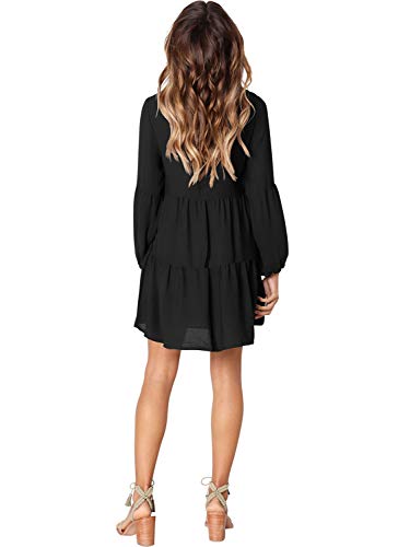 Amoretu Women Summer Casual Swing Ruffle Long Sleeve Tunic Dress Black L