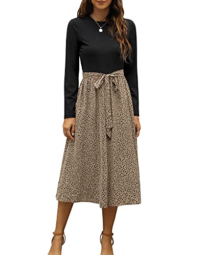 Zattcas Womens Long Sleeve Midi Dresses Casual Work Fall Dresses with Pockets Black T XXL