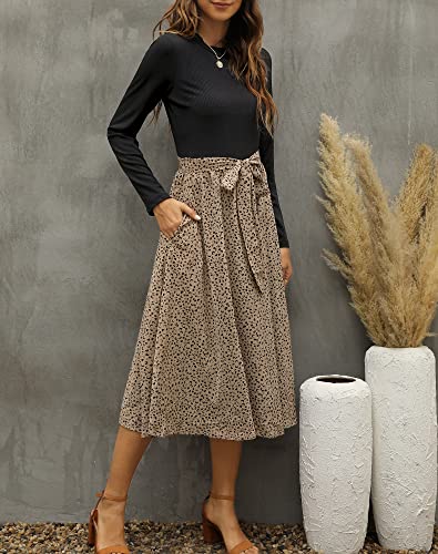 Zattcas Womens Long Sleeve Midi Dresses Casual Work Fall Dresses with Pockets Black T XXL