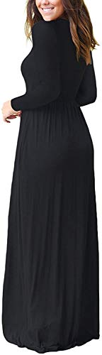 AUSELILY Maxi Dress for Women Long Sleeve Round Neck Black Long Dresses for Women with Pockets