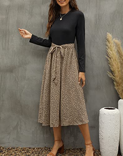 Zattcas Womens Long Sleeve Midi Dresses Casual Work Fall Dresses with Pockets Black T XXL