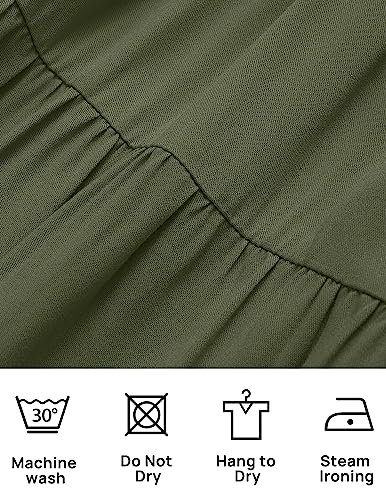 ZESICA Women's 2024 Casual Long Sleeve Crew Neck High Waist Smocked Flowy Tiered Midi Dress,ArmyGreen,Medium