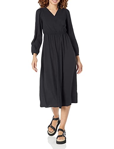 Amazon Essentials Women's Lightweight Georgette Long Sleeve V-Neck Midi Dress (Available in Plus Size), Black, Small