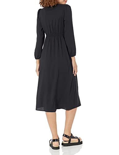 Amazon Essentials Women's Lightweight Georgette Long Sleeve V-Neck Midi Dress (Available in Plus Size), Black, Small