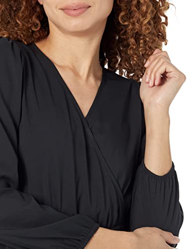 Amazon Essentials Women's Lightweight Georgette Long Sleeve V-Neck Midi Dress (Available in Plus Size), Black, Small