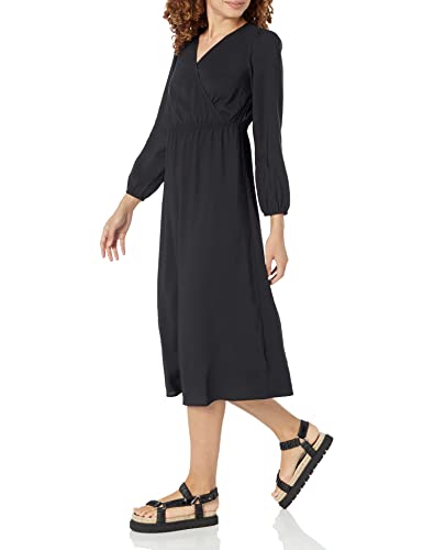 Amazon Essentials Women's Lightweight Georgette Long Sleeve V-Neck Midi Dress (Available in Plus Size), Black, Small