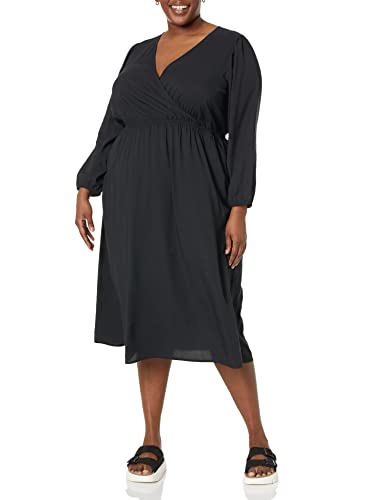 Amazon Essentials Women's Lightweight Georgette Long Sleeve V-Neck Midi Dress (Available in Plus Size), Black, Small