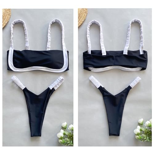 WODECASA Women's Colorblock Bikini Set Square Neck High Cut Cheeky Sexy Two Piece Swimsuit Bathing Suit