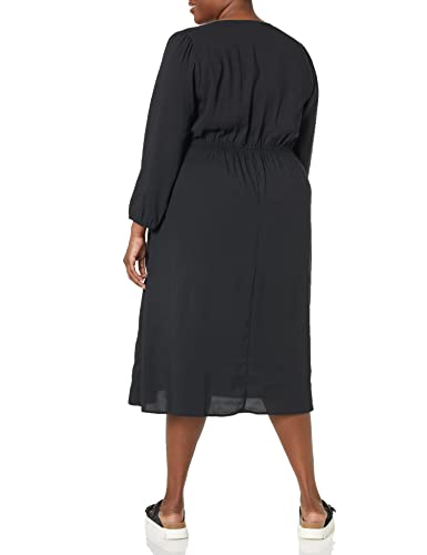 Amazon Essentials Women's Lightweight Georgette Long Sleeve V-Neck Midi Dress (Available in Plus Size), Black, Small