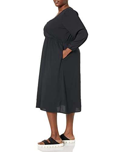 Amazon Essentials Women's Lightweight Georgette Long Sleeve V-Neck Midi Dress (Available in Plus Size), Black, Small
