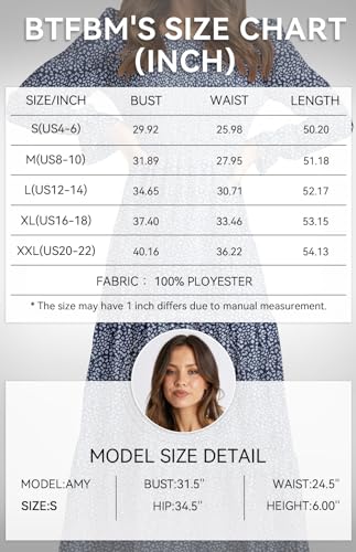 BTFBM Women Casual Long Sleeve Crew Neck Fall Dress Bohemian Relaxed Fit Floral Flowy Maxi Dresses Tiered Cocktail Dress(Floral Dark Blue,Medium)