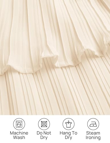 ZESICA Women's 2024 Long Sleeve Crew Neck Ruffle Tiered Layered Chiffon Flowy Swing Long Midi Dress,Apricot,Small