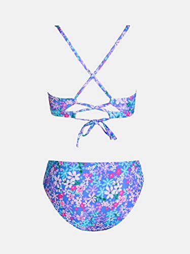 CUPSHE Women Bikini Set Two Piece Swimsuits Mid Waisted Bottom Crisscross Back Tie Scoop Neck Cut Out Bathing Suits L