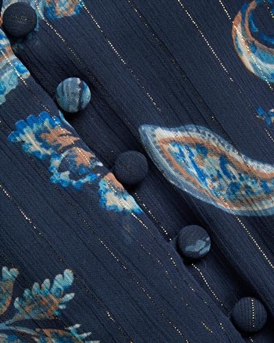 Lucky Brand Women's Summer Dress - Long Sleeve V Neck Flowy Midi, Maxi Dress - Boho Spring Wedding Guest Dress for Women, Size Medium, Navy Floral- Maxi