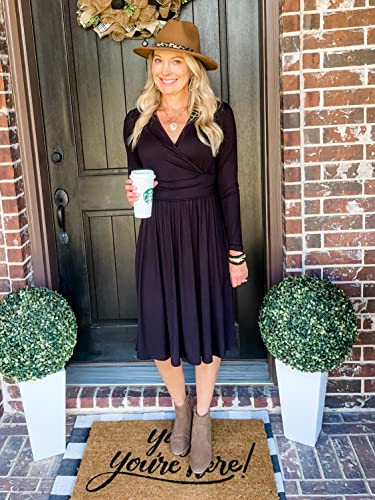 GRECERELLE Long Sleeve Dress for Women, Casual Fall Dress, Black Dresses, Wrap V-Neck Party Dress(Black, Small)