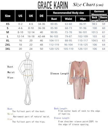 GRACE KARIN Sequin Bodycon Dresses for Women Wrap Long Sleeve V Neck Party Dress Black M