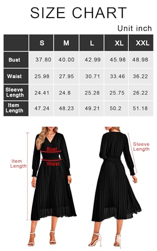 PRETTYGARDEN Wrap V Neck Spring Dresses for Women 2024 Long Sleeve Smocked Wedding Guest Dresses Flowy Pleated Midi Dress (Brown,X-Large)