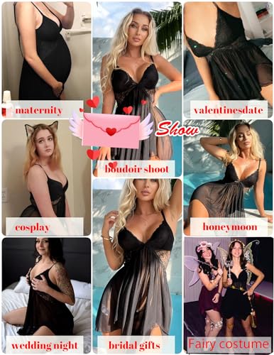 Avidlove Sexy Lingerie for Women Lace Babydoll Naughty Lingerie Dress Exotic Boudoir Outfits(Black,XXL)