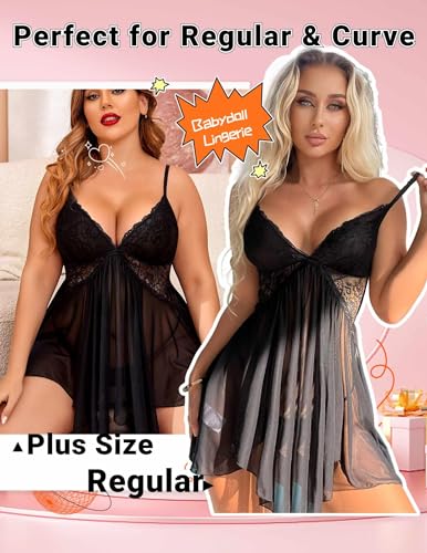Avidlove Sexy Lingerie for Women Lace Babydoll Naughty Lingerie Dress Exotic Boudoir Outfits(Black,XXL)
