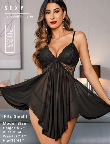 Avidlove Sexy Lingerie for Women Lace Babydoll Naughty Lingerie Dress Exotic Boudoir Outfits(Black,XXL)