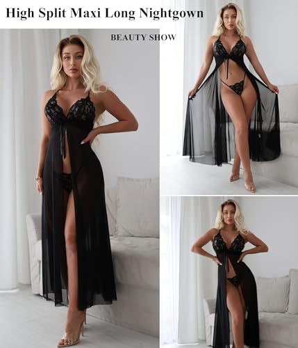 Avidlove Long Lingerie for Women High Split BabyDoll Maxi Long Gown Sheer Dress Maternity Photoshoot Dress Black