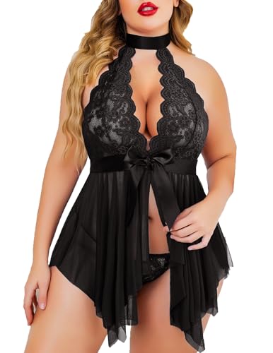 Avidlove Plus Size Babydoll Women Lingerie Lace Chemise Adjustable Strap Teddy V Neck Sleepwear