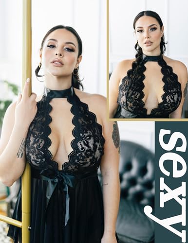 Avidlove Plus Size Babydoll Women Lingerie Lace Chemise Adjustable Strap Teddy V Neck Sleepwear