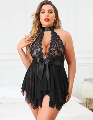 Avidlove Plus Size Babydoll Women Lingerie Lace Chemise Adjustable Strap Teddy V Neck Sleepwear